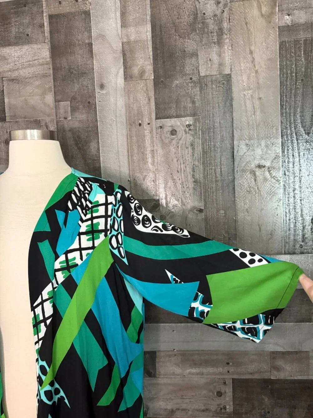 NWT! Bob Mackie blue green geometric wrap 2XLarge stripes stripes polka dot